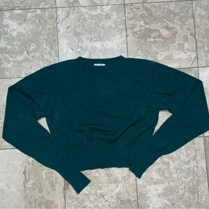 GREEN Autumn Cashmere Cropped Crew with High Rib at Hem & Cuff Scrunch Sleeve
